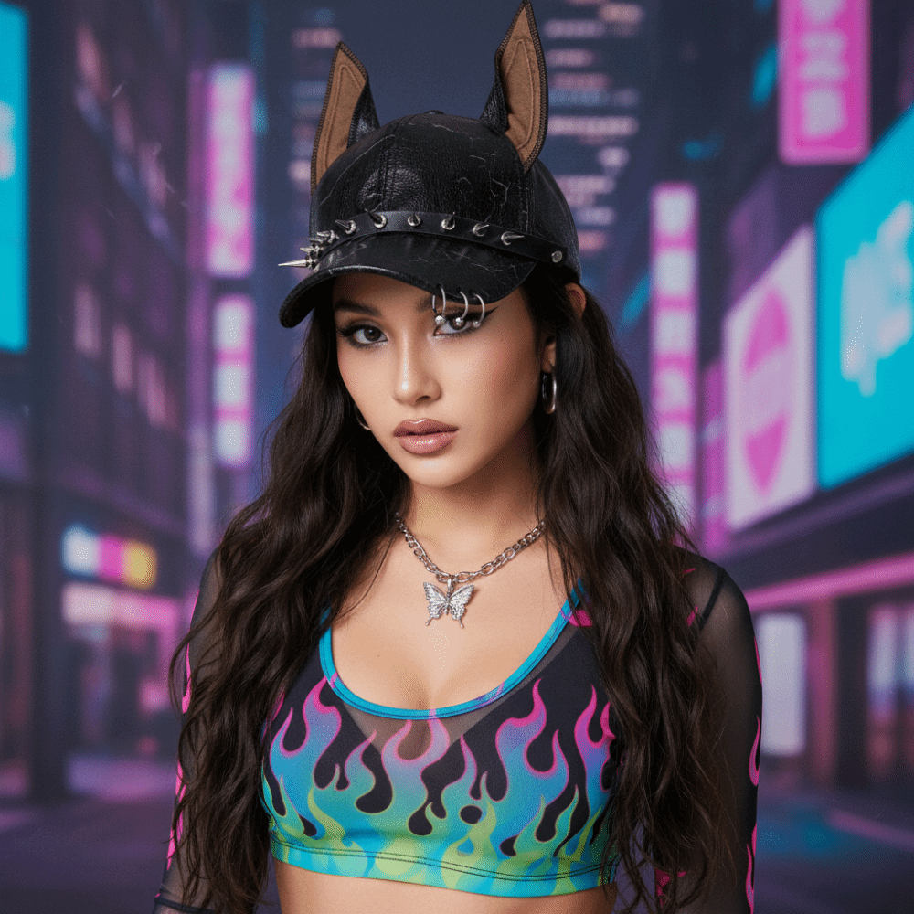 Baseball Cap Structured - Fashion Punk Doberman Dog Ears Baseball
