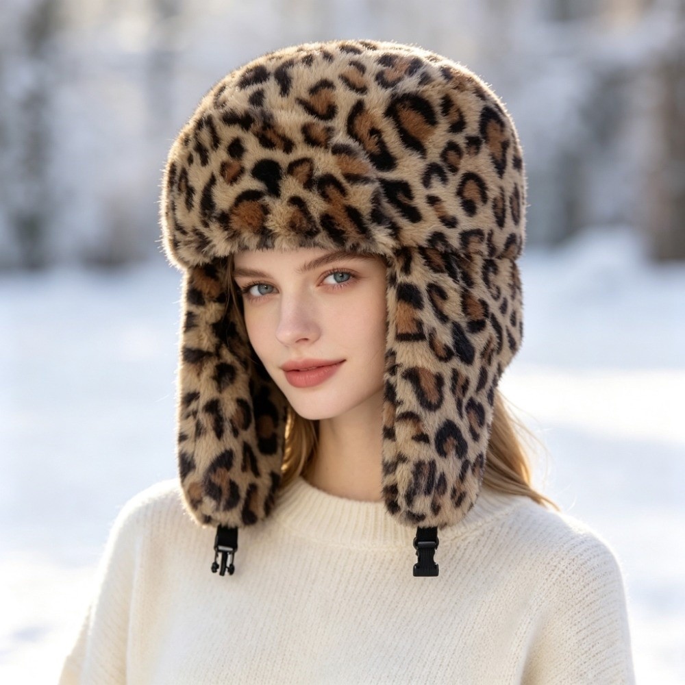 Warm Leopard Print Trapper Hat - Trapper Hat Ear Flap ulasan dan harga