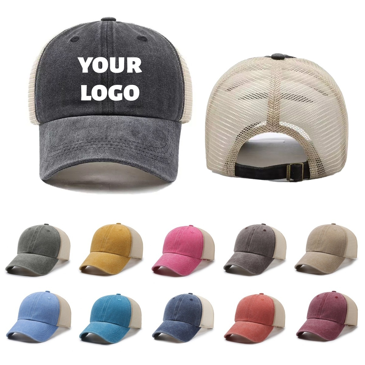 Custom Logo Washed Mesh Cap Br - Visor Sun Hat ulasan dan harga