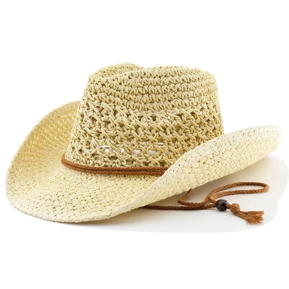 Retro Wide Brim Sunscreen Stra - Cowboy Hat Straw ulasan dan harga