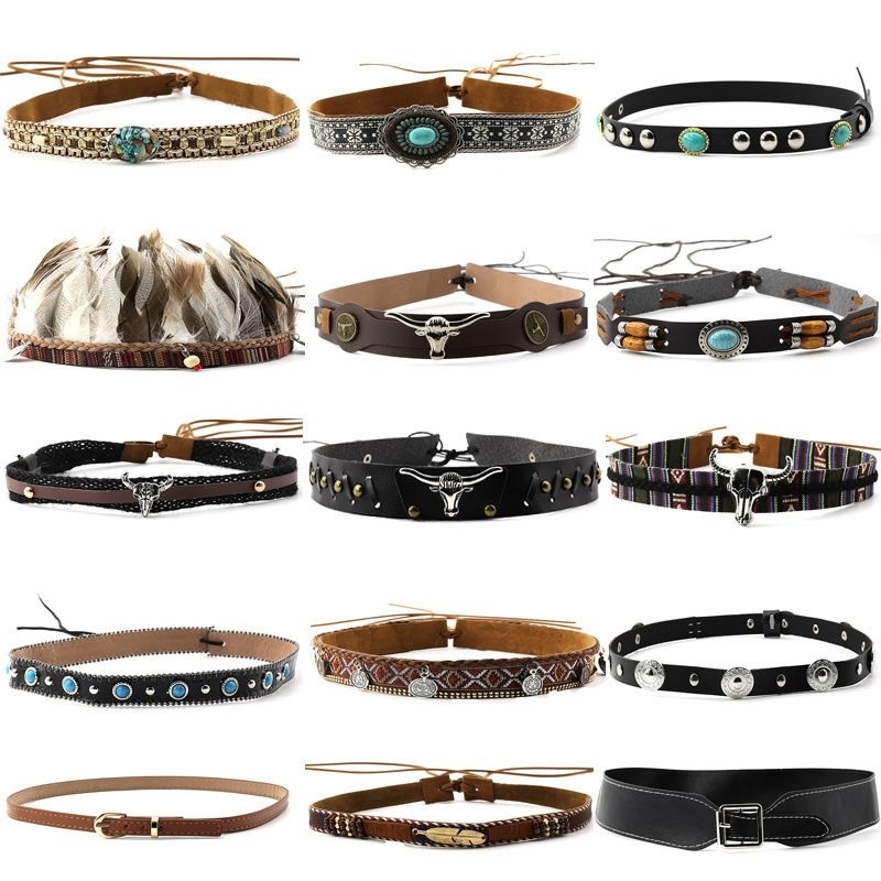 Retro Ethnic Style Belt, Headb - Cowboy Hat Straw ulasan dan harga