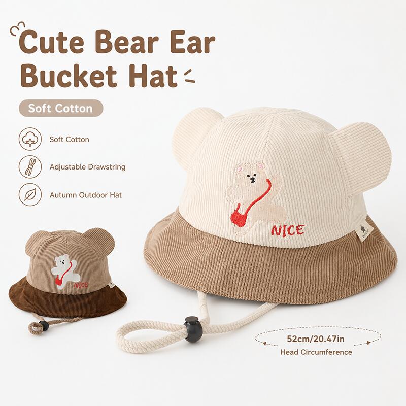 Kids Bear Ear Bucket Hat Soft  - Bucket Hat Cotton ulasan dan harga
