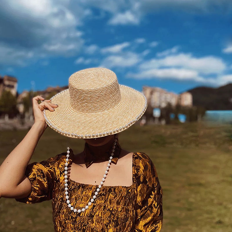 New Summer Fashion Pearl Chain - Cowboy Hat Straw ulasan dan harga