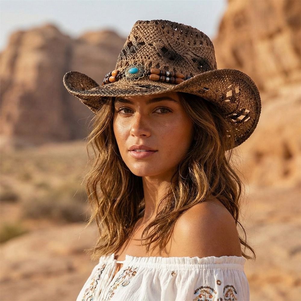 Retro Wide Brim Western Cowboy - Cowboy Hat Straw ulasan dan harga